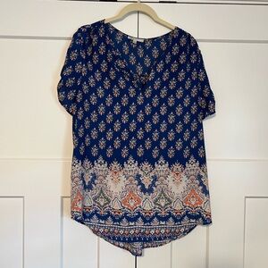 Navy Blue Patterned Women's Top